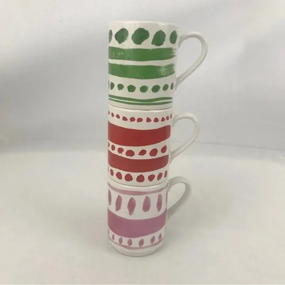 ⚡️Home⚡️ New Kate Spade All In Good Taste Stacking Mugs Set Of 3 - Picture 2 of 4